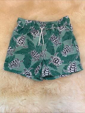 Janie and Jack Green Turtle Leaf Print Swim Trunks